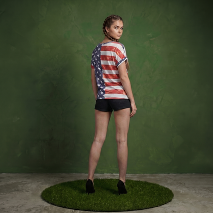 V Neck Flag Print Tie Front Top Shirt