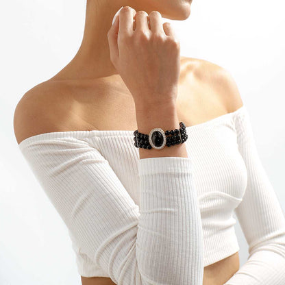 Black Cubic Zirconia & Goldtone Oval Layered Bracelet