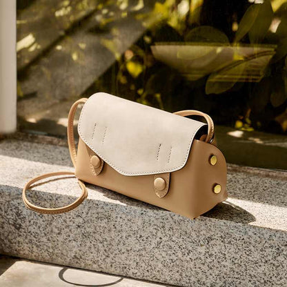 Duo-Tone Apricot Sand Flap Crossbody Shoulder Bag