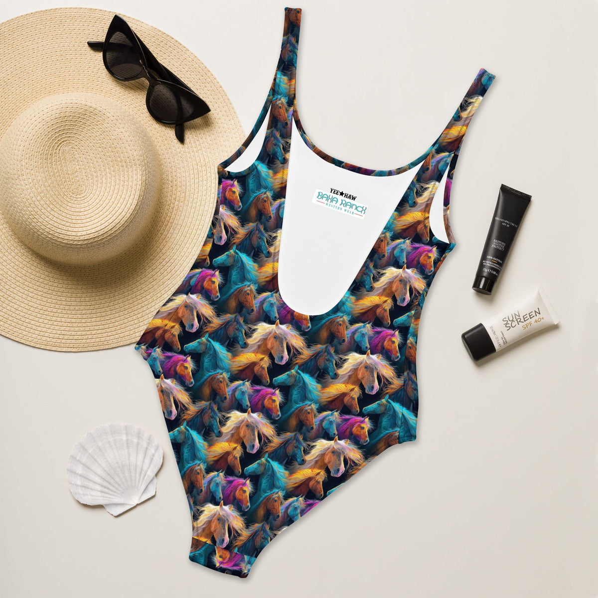 Baha Ranch Yeehaw Wild Horses One-Piece Swimsuit
