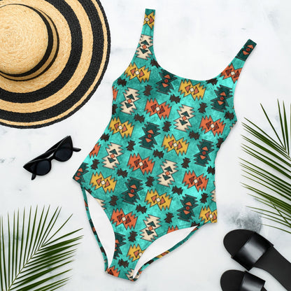 Baha Ranch Yeehaw Turquoise Aztec One-Piece Swimsuit