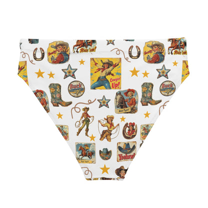 Baha Ranch Yeehaw Vintage Cowgirl Collage White Bikini Bottom
