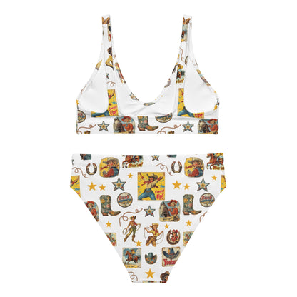 Baha Ranch Yeehaw Vintage Cowgirl Collage White Bikini
