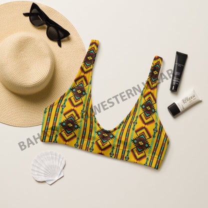 Baha Ranch Yeehaw Mustard Aztec Bikini Top