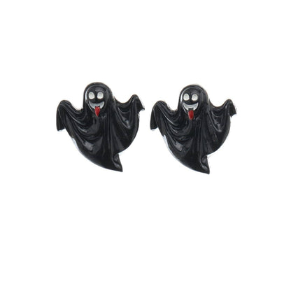 Black & Silvertone Ghost Stud Earrings