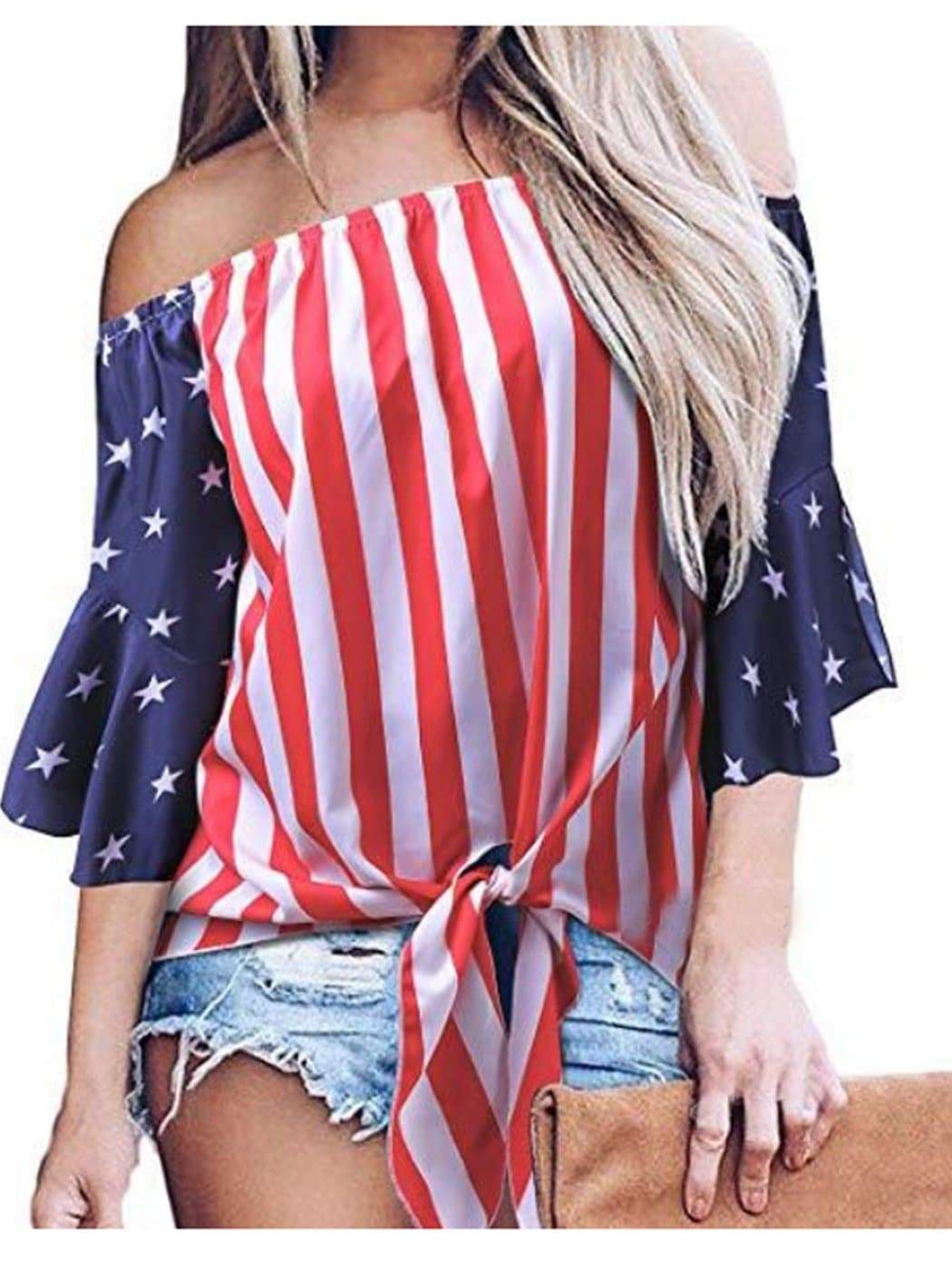 Trumpet Sleeve Tie-Front Blouse