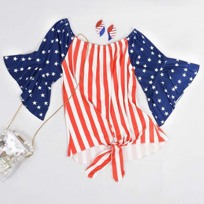 Trumpet Sleeve Tie-Front Blouse