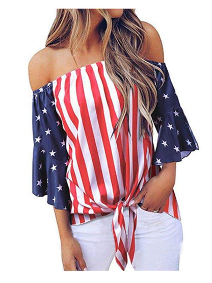 Trumpet Sleeve Tie-Front Blouse