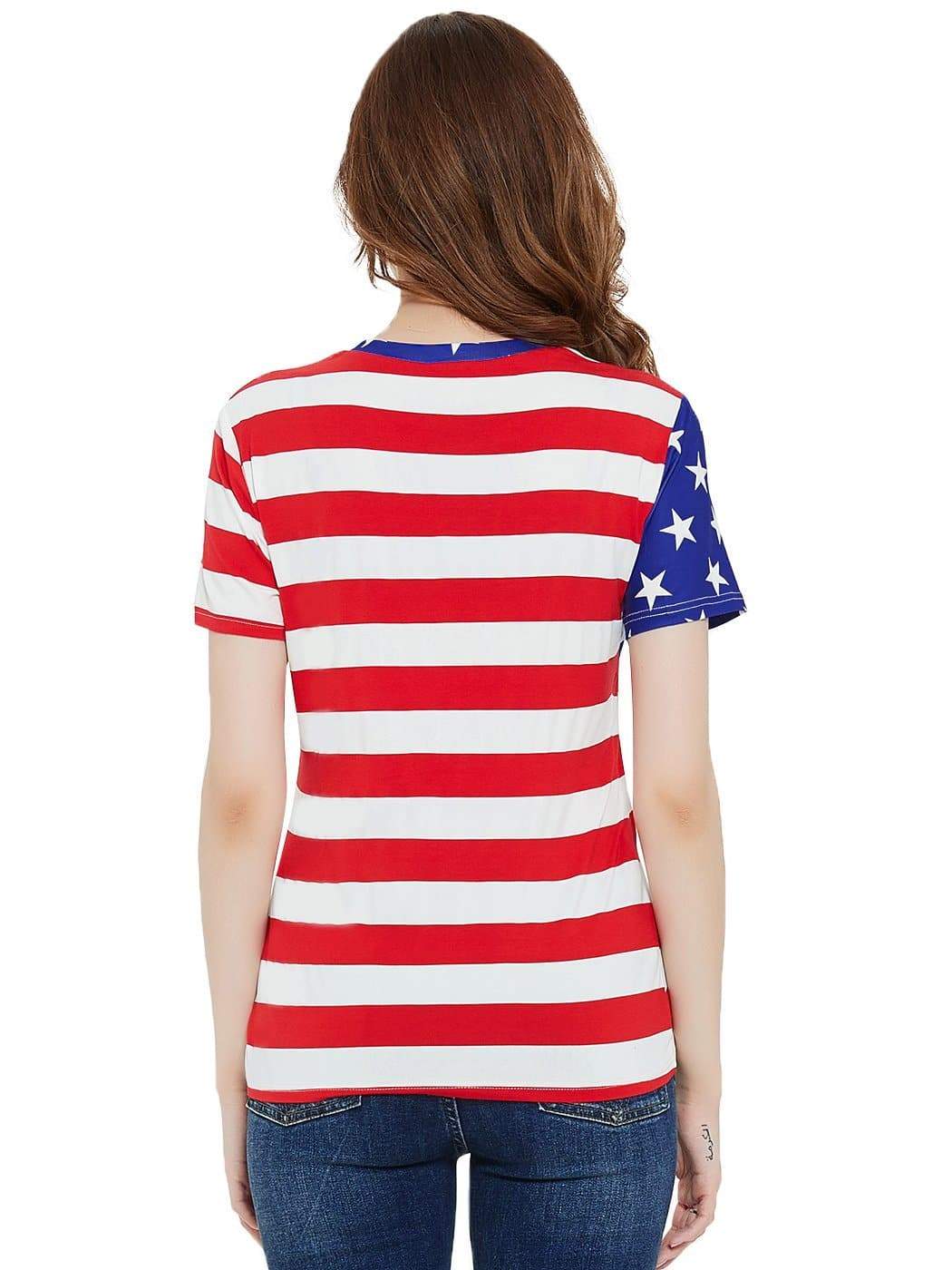 Round Neck American Flag Top July of 4th USA Patriotic T-Shirt Blouse