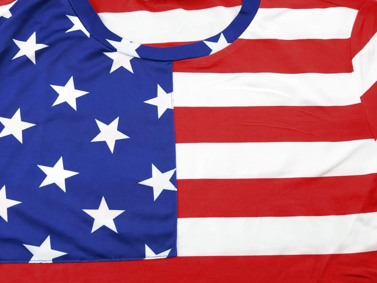 Round Neck American Flag Top July of 4th USA Patriotic T-Shirt Blouse