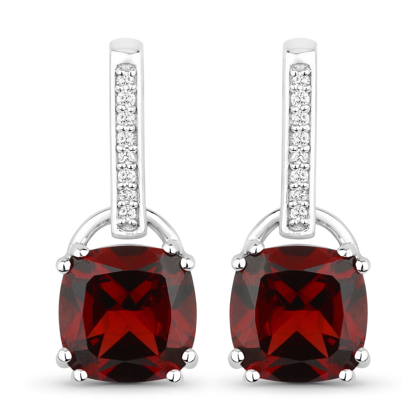 Genuine Mozambique Garnet and Lab Diamond Silver Dangle Earrings