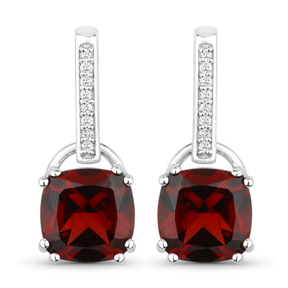Genuine Mozambique Garnet and Lab Diamond Silver Dangle Earrings