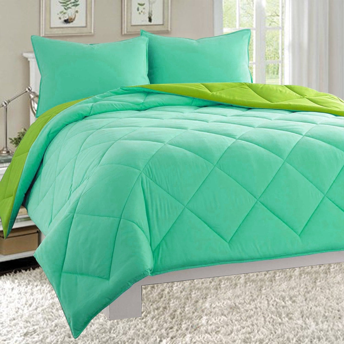 Elegant Comfort 3-Piece Reversible Diamond Stitched Comforter & Shams