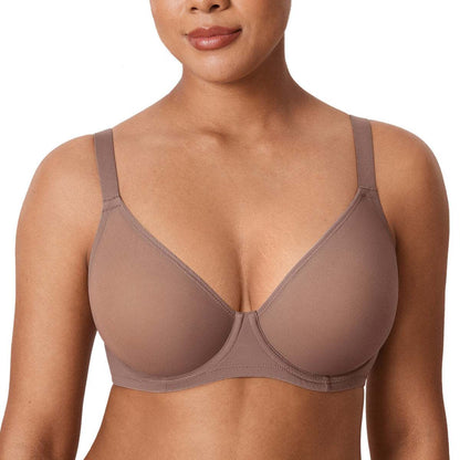 Cosnufy Sheer Mesh Plunge Underwire Full Coverage Bra