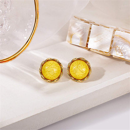 Yellow Resin & Goldtone Twisted-Trim Round Stud Earrings