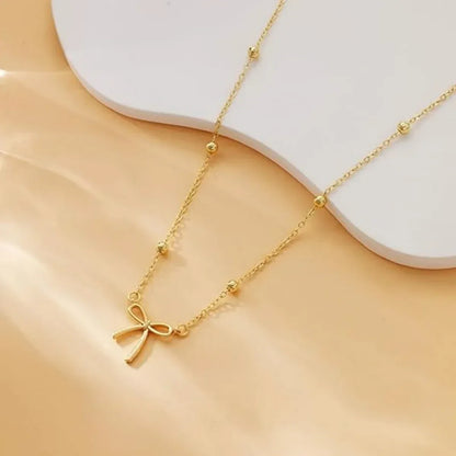 Elegant Bow Pendant Beaded Chain Necklace