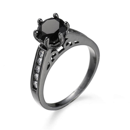 Black Cubic Zirconia & Black-Plated Cocktail Ring