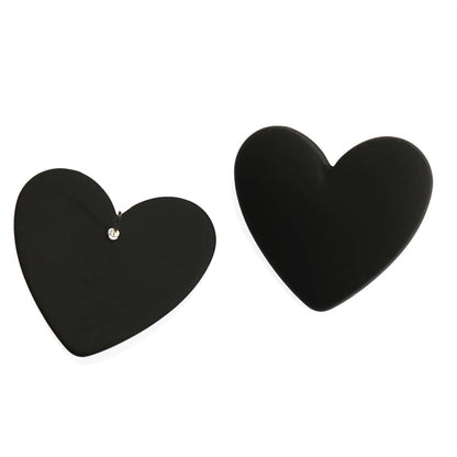 Black Acrylic & Silvertone Heart Stud Earrings