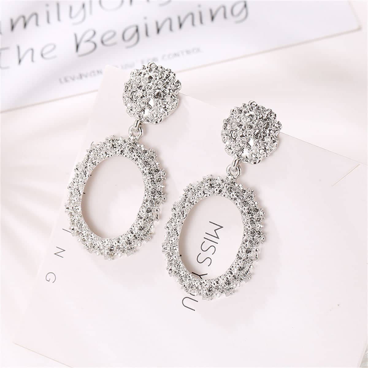 Silvertone Open Oval Drop Earrings