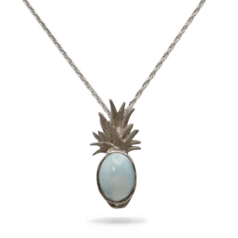 Pineapple Larimar Stone Sterling Silver Chain Necklace By Marahlago