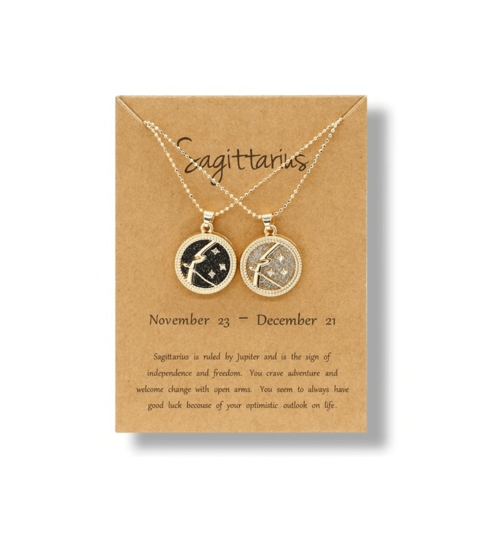 Crystal & 18K Goldtone Plated Zodiac Circular Set of 2 Pendant Necklaces - Sagittarius