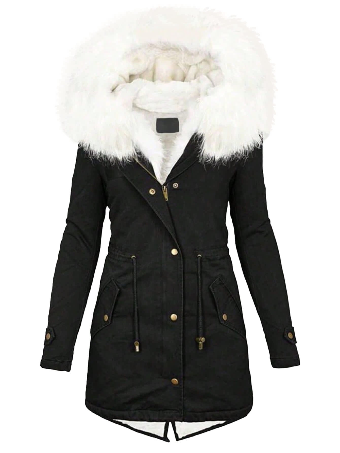 Chic YC Women's Winter Parka Coat Fleece Lined Military Jacket Women Faux Fur Hooded Coat