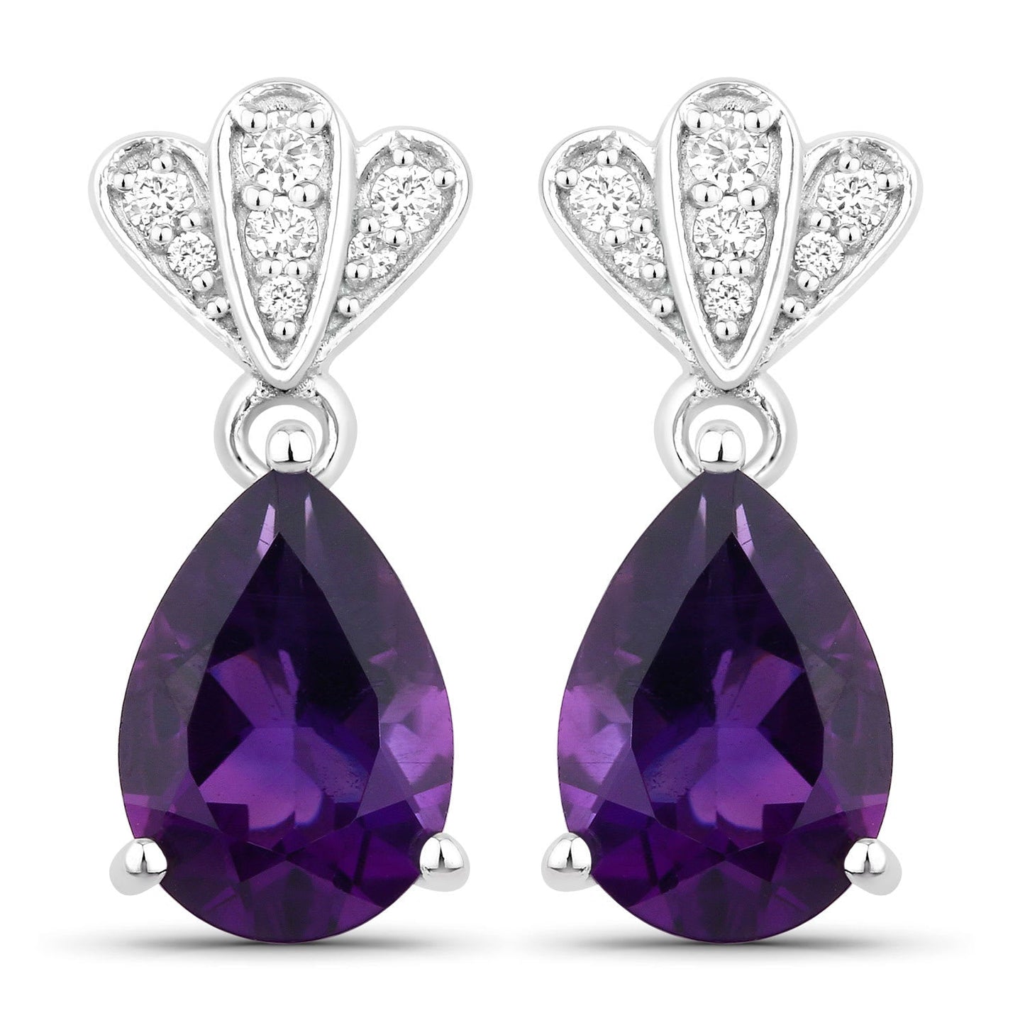 Genuine Amethyst and Lab Grown Diamond Silver Dangle Earrings