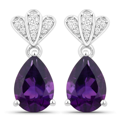 Genuine Amethyst and Lab Grown Diamond Silver Dangle Earrings