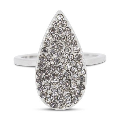 Covet Rhodium Plated Cubic Zirconia Teardrop Pave Ring - Size Q
