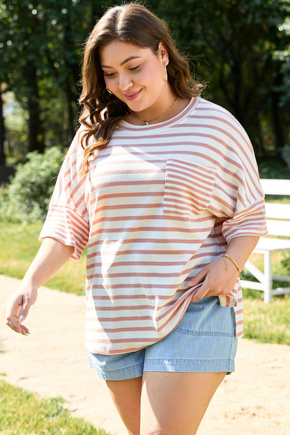 Threaded Pear Amari Plus Size Stripe Waffle Knit Top