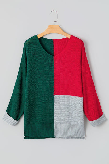 Threaded Pear Demi Block Knit Loose Sweater