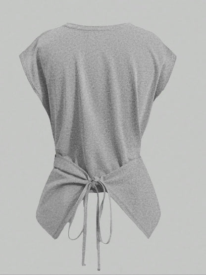 HOT SALE Women's Cap Sleeve Tie Back Cinched Waist Wrap Top