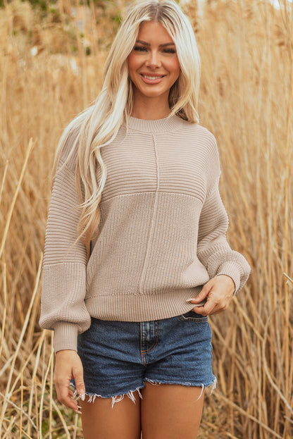 Threaded Pear Delaney Texture Knitted Puff Sleeve Sweater