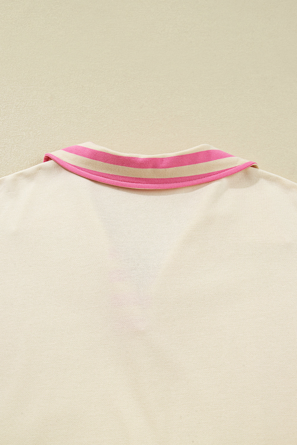 Threaded Pear Pink Stripe Contrast Polo Collar Drop Shoulder Patchwork Plus Size Pullover