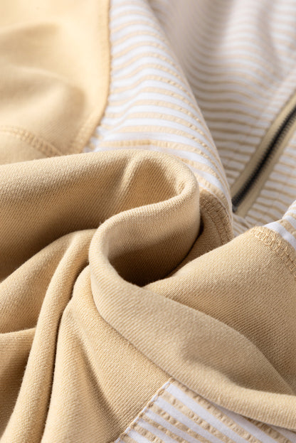 Threaded Pear Khaki Stripe Mix Half Zip French Terry Plus Size Sweatshirt