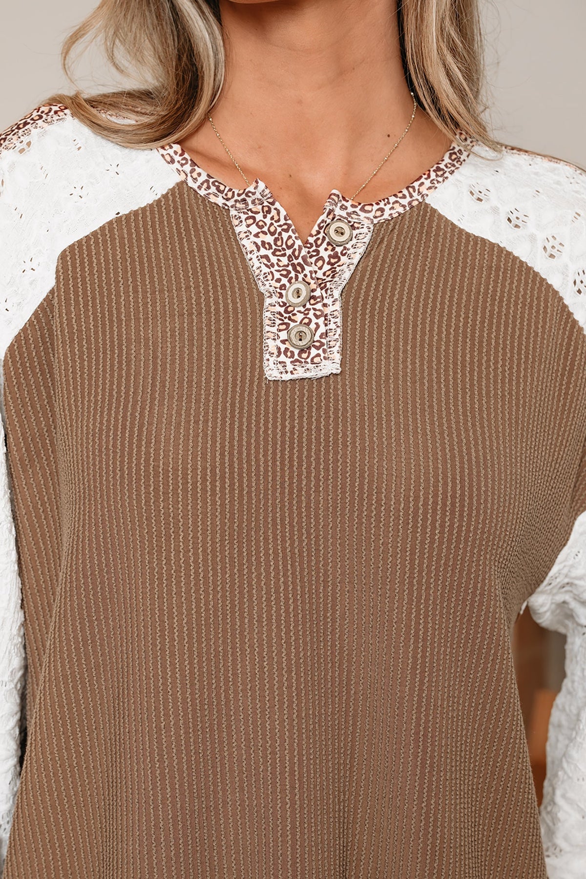 Threaded Pear Isabella Lace Contrast Patchwork Long Sleeve Top