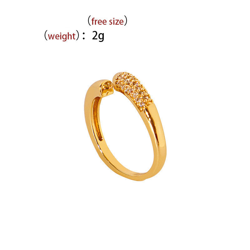 Korean Style Wide-Face Adjustable Copper Ring | Unique Profiled Geometric Band | Minimalist "Live Mouth" Finger Ring for Women | Trendy Girlfriends’ Matching Statement Jewelry