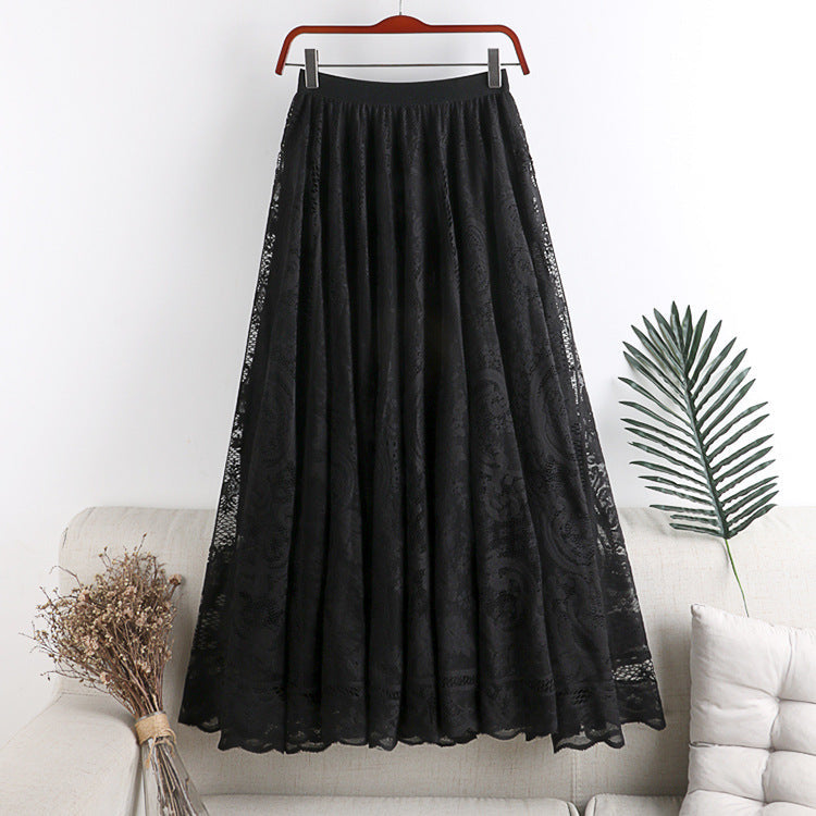 Women’s Elegant Floral Lace Skirt | Romantic Sheer Lace Overlay Midi Skirt | Chic High-Waist Embroidered Lace Skirt | Feminine Party & Occasion Wear Skirt