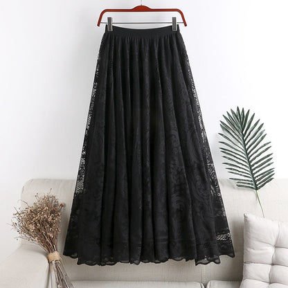 Women’s Elegant Floral Lace Skirt | Romantic Sheer Lace Overlay Midi Skirt | Chic High-Waist Embroidered Lace Skirt | Feminine Party & Occasion Wear Skirt