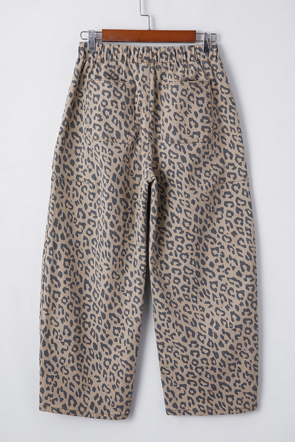 Athena Leopard Print Drawstring Waist Pocketed Wide Leg Jeans