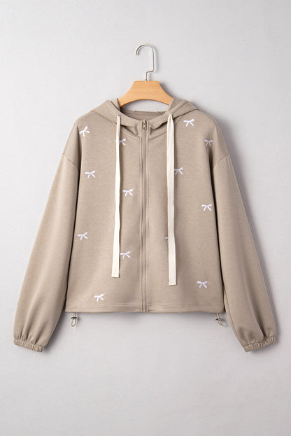 Brielle Bow Embroidered Zip Up Hoodie