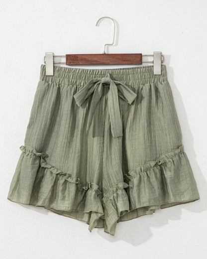 Dahlia Tie Waist Ruffle Hem Shorts