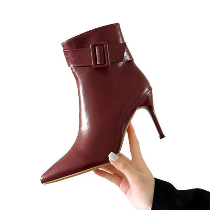 Women’s Pointed-Toe Stiletto Short Booties | Elegant Slim-Fit Ankle Boots | High-Heel Booties for Women | Sophisticated "High-Sense" Formal Boots | 2026 Winter Fashion Boots
