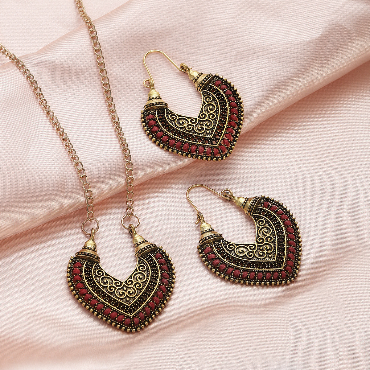 Colored Rope Winding Jewelry Set | Artistic Woven Necklace & Earrings Two-Piece Set | Vibrant Boho-Chic Statement Accessories | Handmade Style Geometric Rope Jewelry