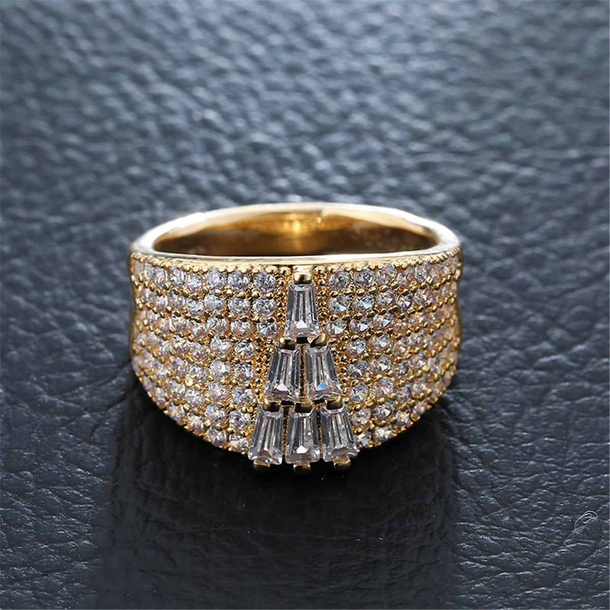 Cubic Zirconia & Goldtone Tower Wide Ring
