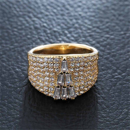 Cubic Zirconia & Goldtone Tower Wide Ring