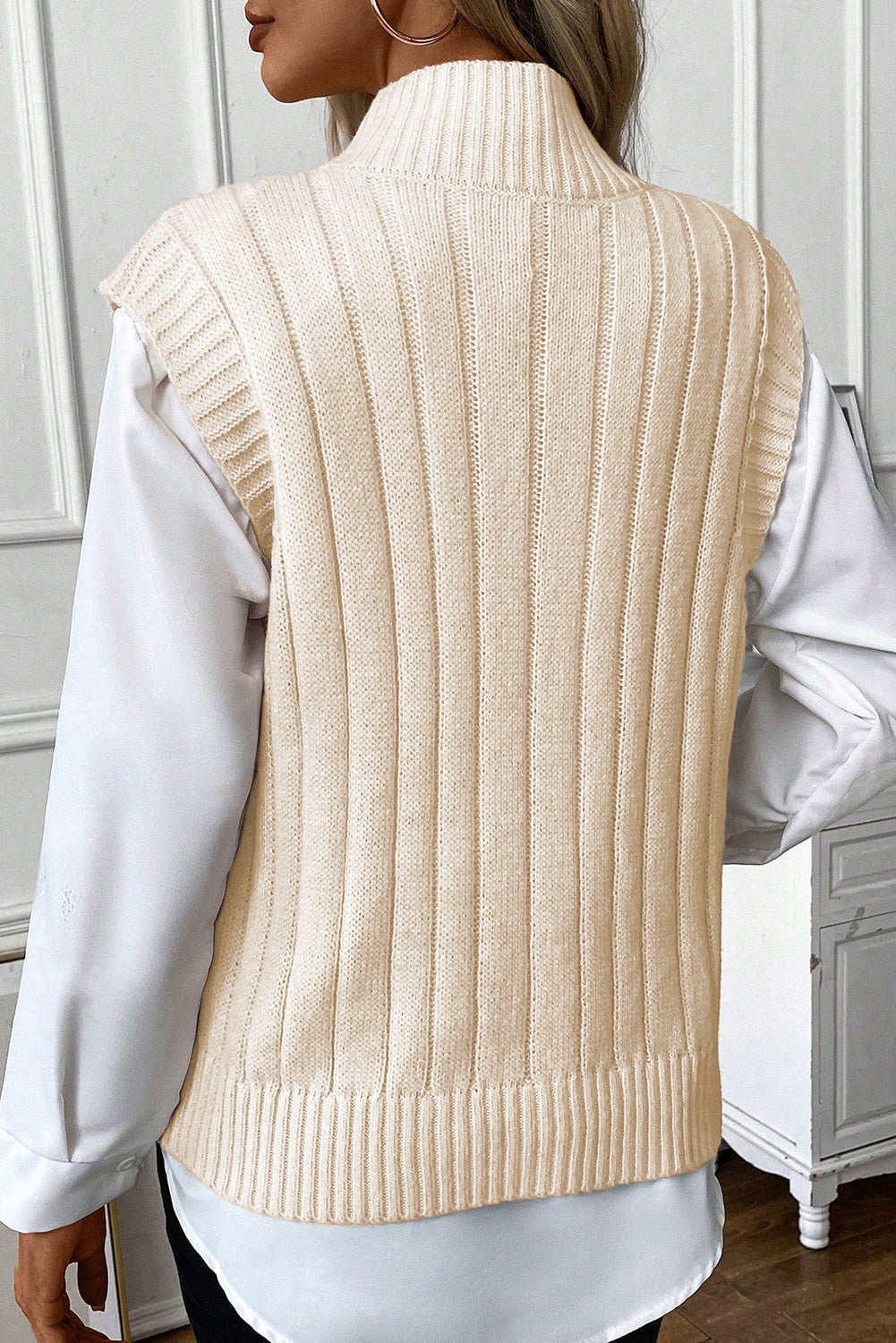 Threaded Pear Sylvia Cable Knit High Neck Sweater Vest