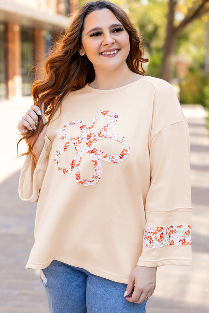 Threaded Pear Harmony Plus Size Flower Patched Top