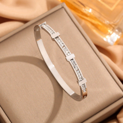 Rhinestone Double-Layer Zircon Bracelet | High-Sense Geometric Open Bangle | Trendy Minimalist Sparkling Clavicle Jewelry | Luxury-Label Adjustable Zircon Bracelet | 2026 High-Fashion Radiant Women’s Accessories