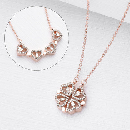 Magnetic Folding Heart-Shaped Clover Necklace | 2-in-1 Four-Leaf Clover & Heart Pendant | High-Sense Love Clavicle Chain | Trendy Openable Heart Choker Gift | 2026 High-Fashion Transformative Women’s Jewelry